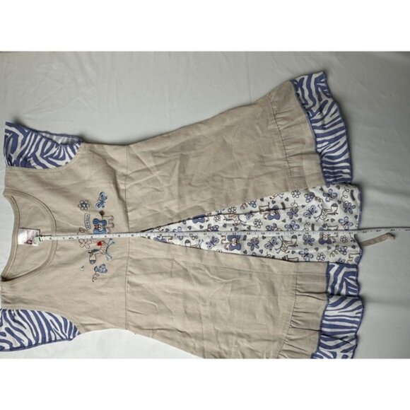Hooligans Kids Dress 5-6 Years Beige Blue Africa Embroidered Cotton - Picture 6 of 7